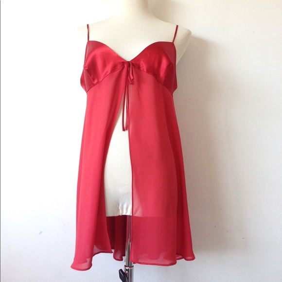 Victoria's Secret Red Chiffon Babydoll Silky Sz M - Picture 1 of 8